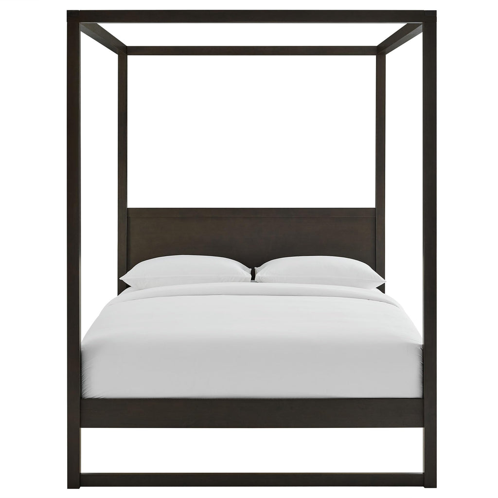 Alva 4-Post Wood Platform Canopy Bed in Smoked Oak - with Headboard and Solid Rubberwood Frame