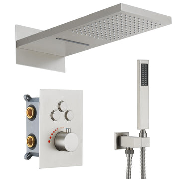 Thermostatic Shower System, Waterfall Shower Head(Brushed Nickel)