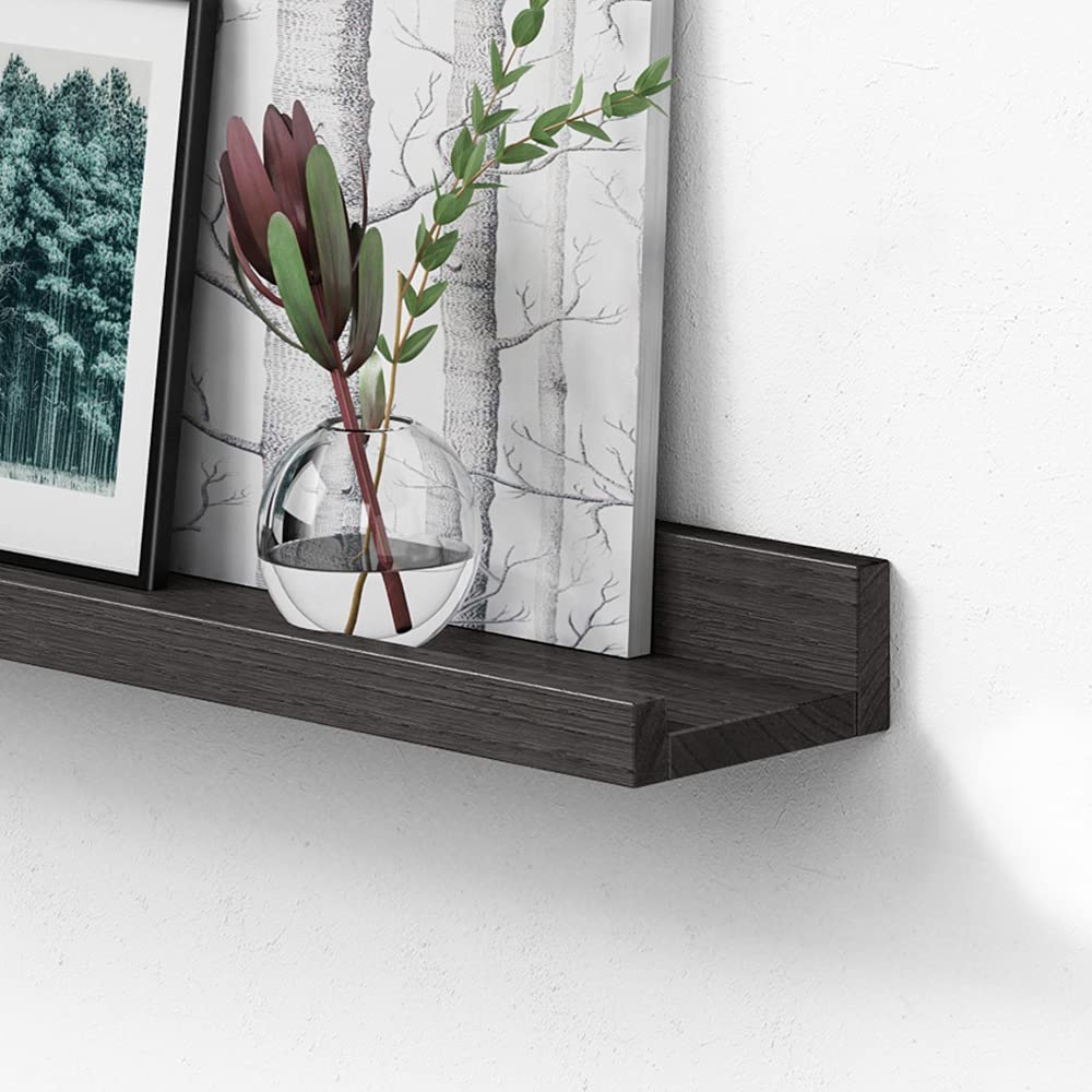 Black Picture Ledge Shelf 36 Inches Long, Floating Photo Shelves with Lip