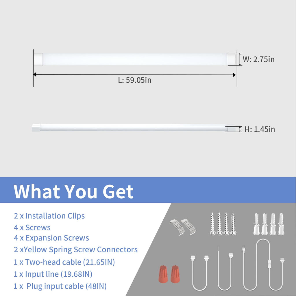 LED Ceiling Light Fixture with Plug, 5FT Triproof LED Tube Lights 45W Linkable Closet Light for Workbench Kitchen
