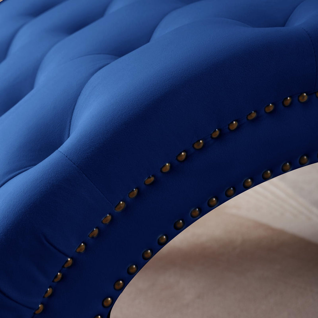Modern Velvet Chaise Lounge Indoor with Nailhead Trim, Button-Tufted Armless Lounge Chair Indoor with Lumbar Pillow