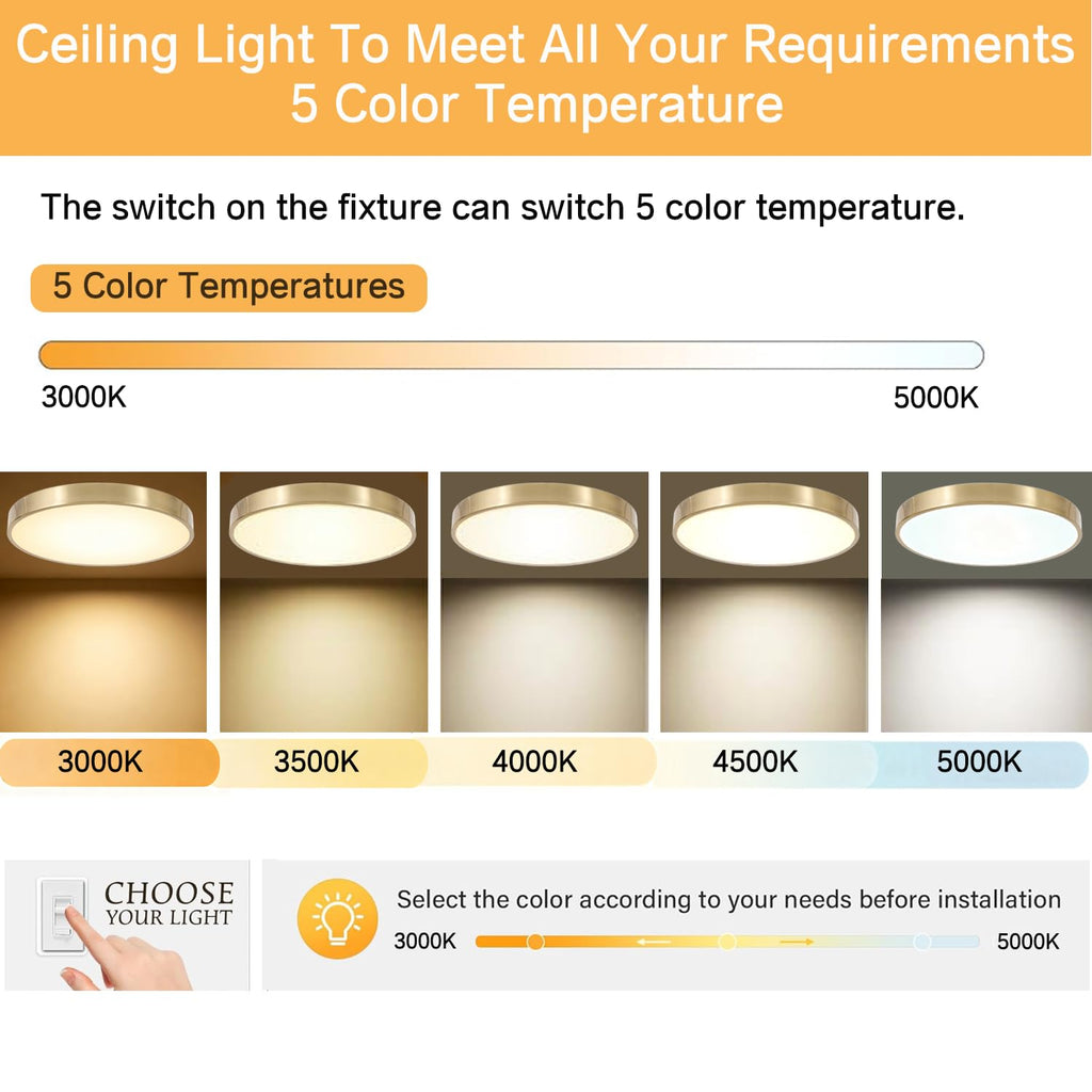 2 Pack 9 Inch Brushed Gold Metal Flush Mount LED Ceiling Light, Thin Round Low Profile Ceiling Lamp, Modern