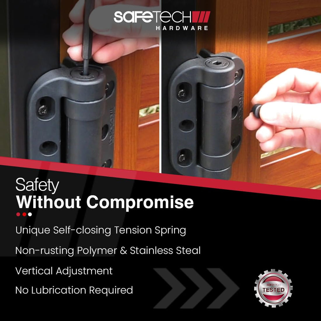 Self Closing Gate Hinges | Self-Aligning Heavy Duty Spring Hinges | Adjustable Tension | Pool Safety Hinge