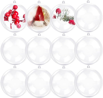 80mm/3.14inch Large Clear Ball Ornaments, 12Set Fillable Christmas Balls Shatterproof Ornament Baubles for DIY - Set of 12