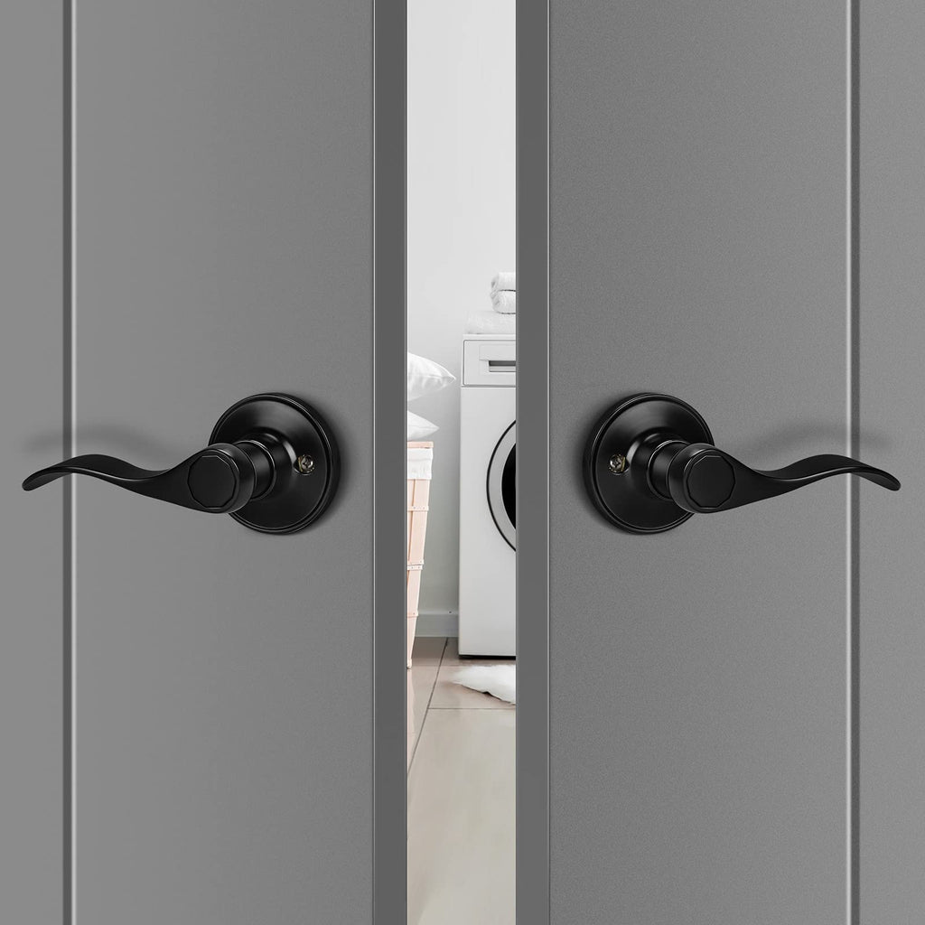 4 Pack Wave Style Dummy Door Levers, Matte Black Inactive Door Handle, 2 Right and 2 Left Handed Door Knobs