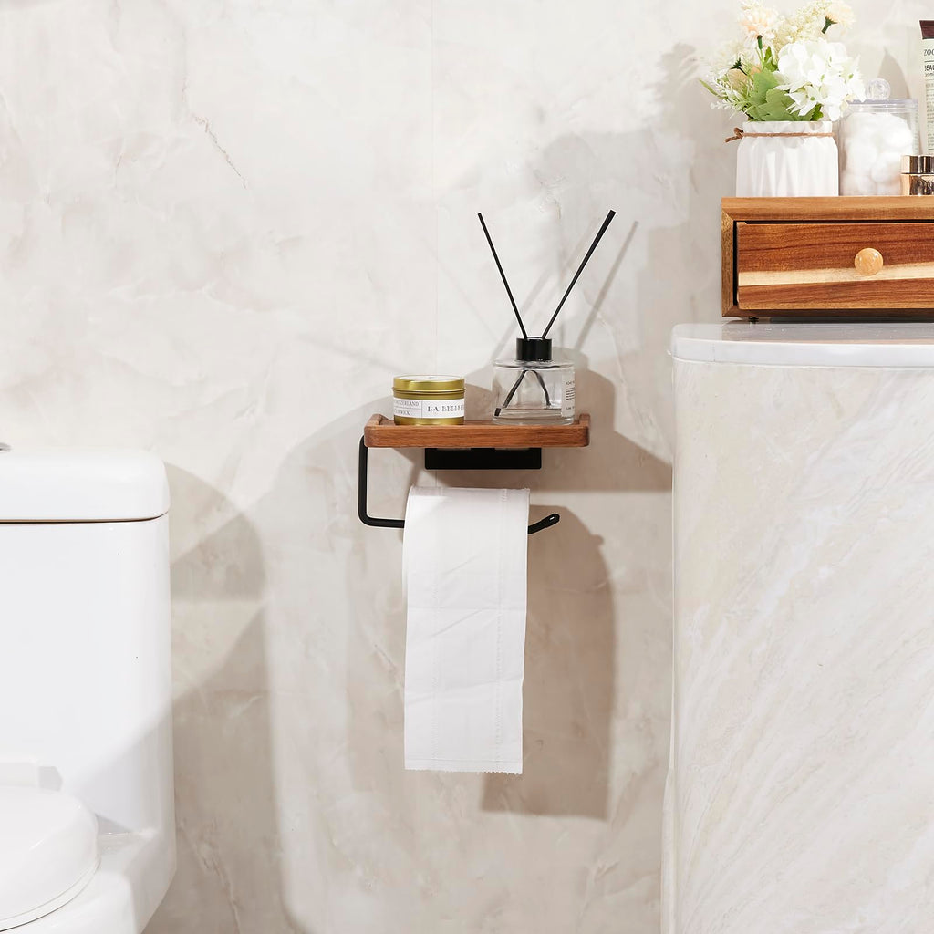 Toilet Paper Holder with Shelf, Wall Mount Bathroom Tissue Storage