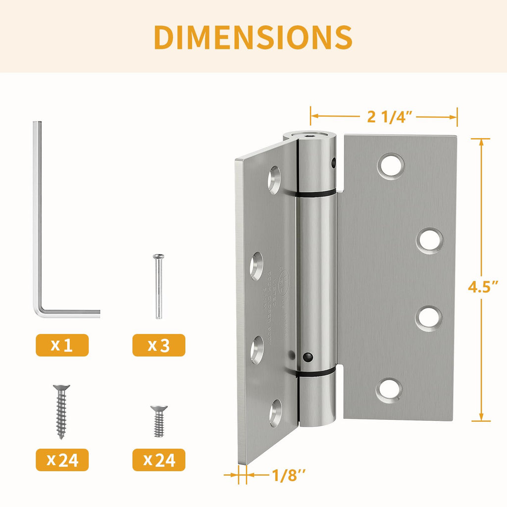 3 Pack Self Closing Door Hinges, 4.5" x 4.5" Spring Loaded Hinges