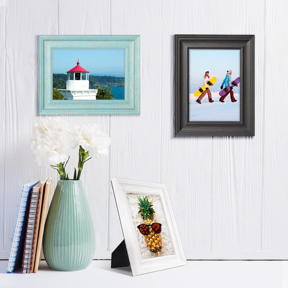 5x7 Picture Frames (3 Pack, Assorted Colors) Rustic Wood Grain Photo Frame Set with High Definition Glass for Wall