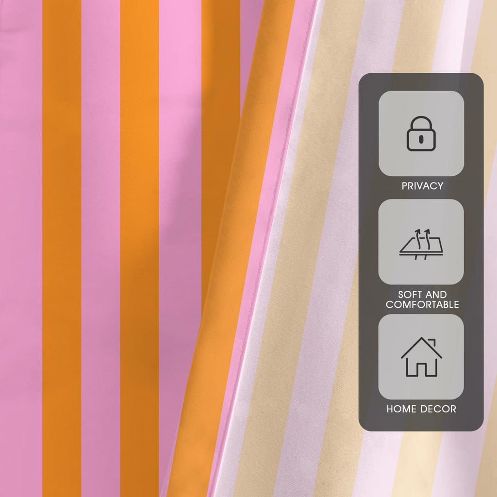 Long Striped Curtains, Pink Orange, 2 Panels, 42" W x 84" L