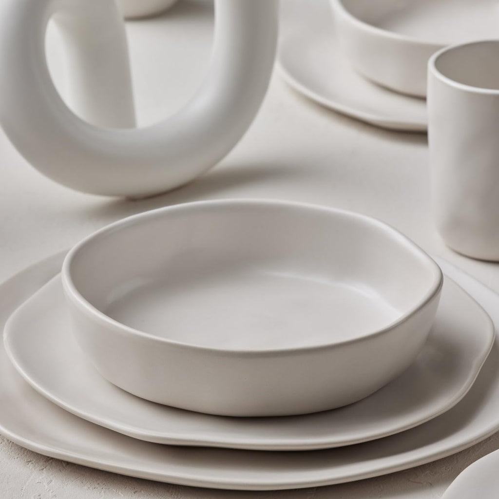 Modern Stoneware 32-Piece Dinnerware Set, Plate and Bowl Set, Dish Set for 8, Beige