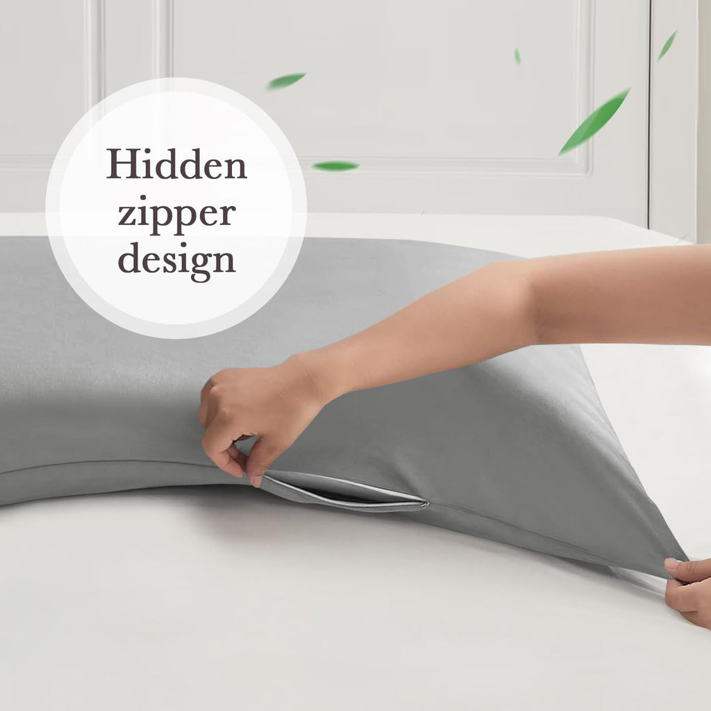 Curved Pillow Case Queen Size, Side Sleeper Pillow Cases Cover Cooling Rayon Derived from Bamboo with Zipper for hot