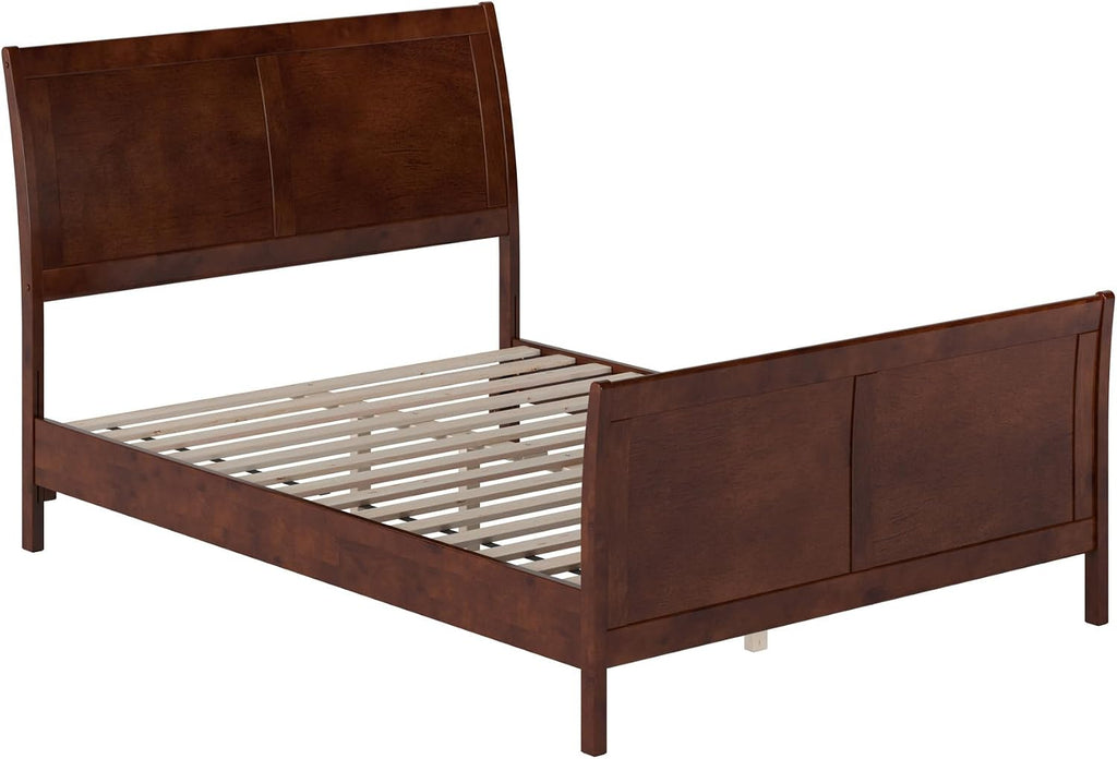 Valencia Full Solid Wood Low Profile Sleigh Platform Bed with Matching Footboard, Walnut