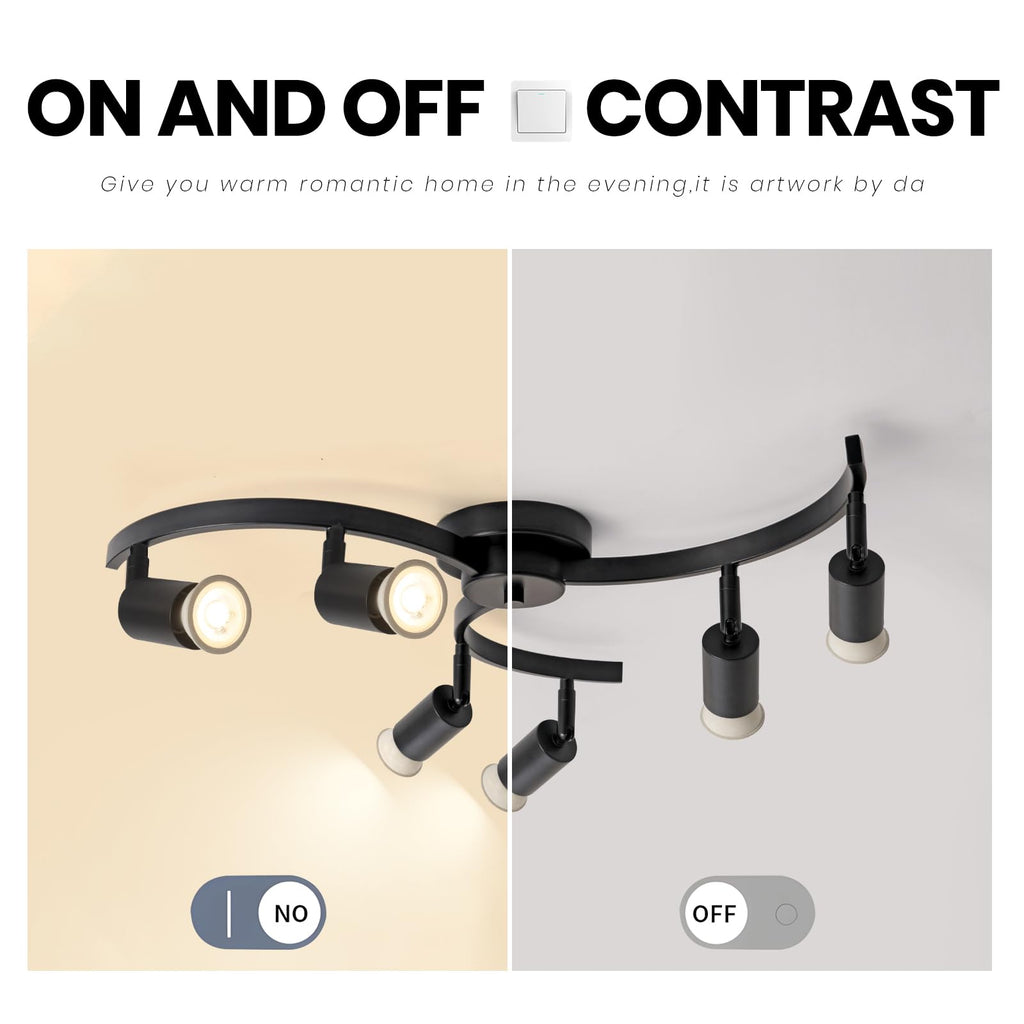 6 Light Track Lighting Fixtures Ceiling, Flexibly Rotatable Light Heads, Black Semi Flush Mount Ceiling Light Dining