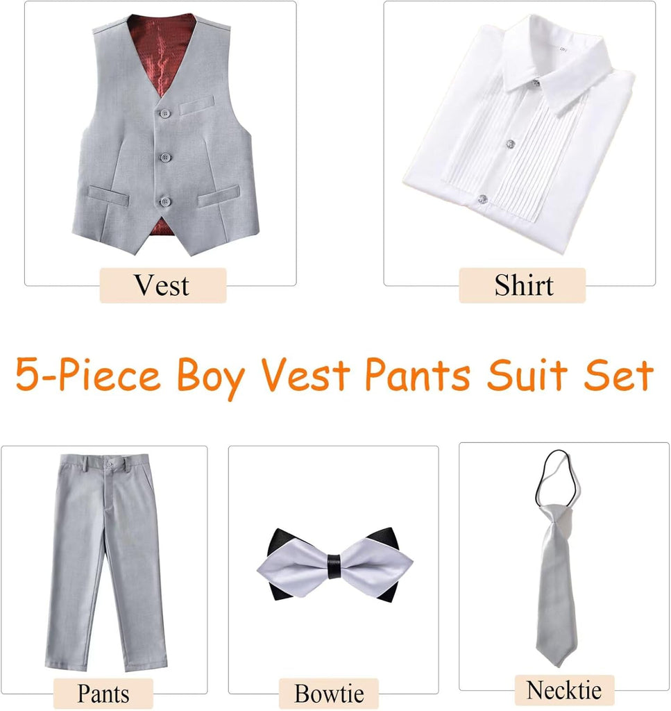 Boys' 5 Piece Formal Suit Kids Dress Tuxedo Vest Pants Suits for Boy 2