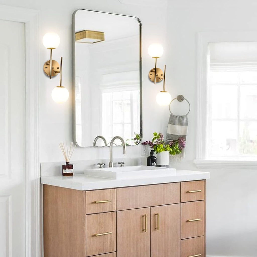 Gold Globe Wall Sconce, 7.5" W x 20" H, G9 Base, Compatible with LED or Halogen Bulbs, Perfect for Bathroom, Kitchen