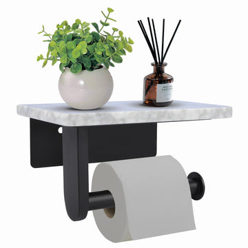 Toilet Paper Holder with Natural Marble Shelf Washroom, Wall Mounted Tissue Holder Suitable for Mega Roll (Small 6.7 *