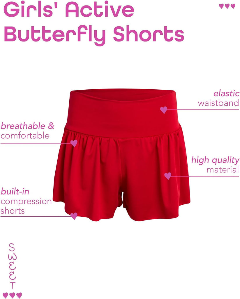 Girls Athletic Skort - 2 Pack Girls Butterfly Shorts with Spandex Lining Skirts with Shorts: Made in USA