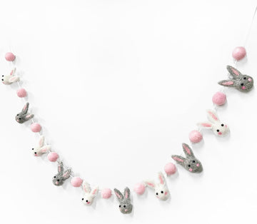 Pinkblume Easter Felt Garland Wool Rabbit Pom Pom Banner,Handmade Bunny Ball Garland for Easter Holiday Baby - Set of 16