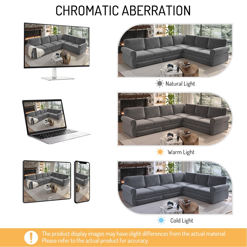 118" L-Shaped Sofa Couch with Pull Out Bed, Oversize Convertible Sectional Sleeper Sofa with Nailhead Trim & Rolled