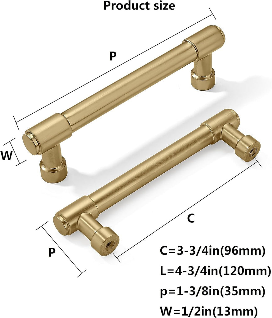 10 Pack 3-3/4 Inch(96mm) Champagne Bronze Cabinet Pulls - Satin Brass Gold Kitchen Cabinet Hardware for Cupboard