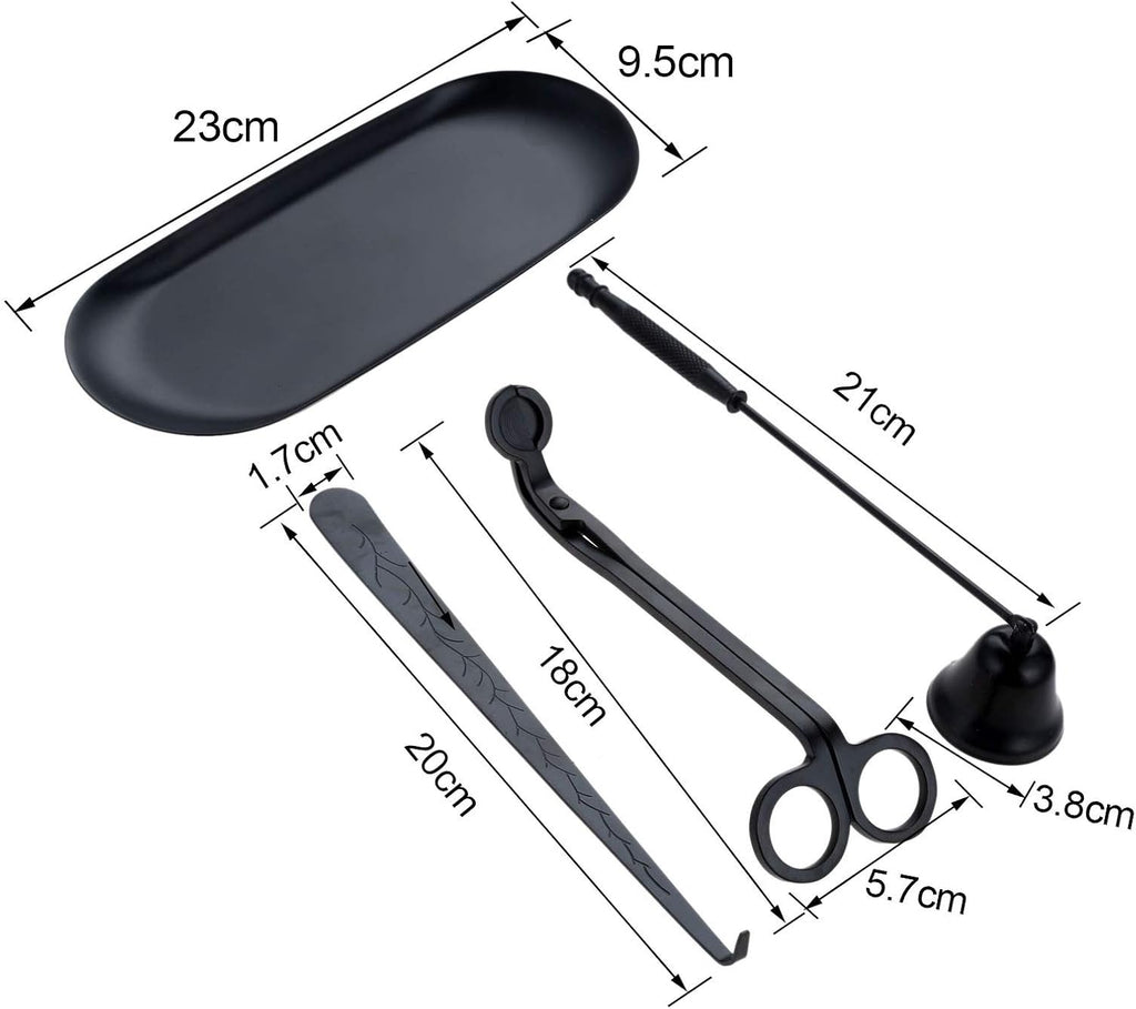 4 in 1 Candle Accessory Set with Storage Tray Plate - Candle Wick Trimmer, Candle Wick Snuffer, Candle Wick Dipper - Set of 4