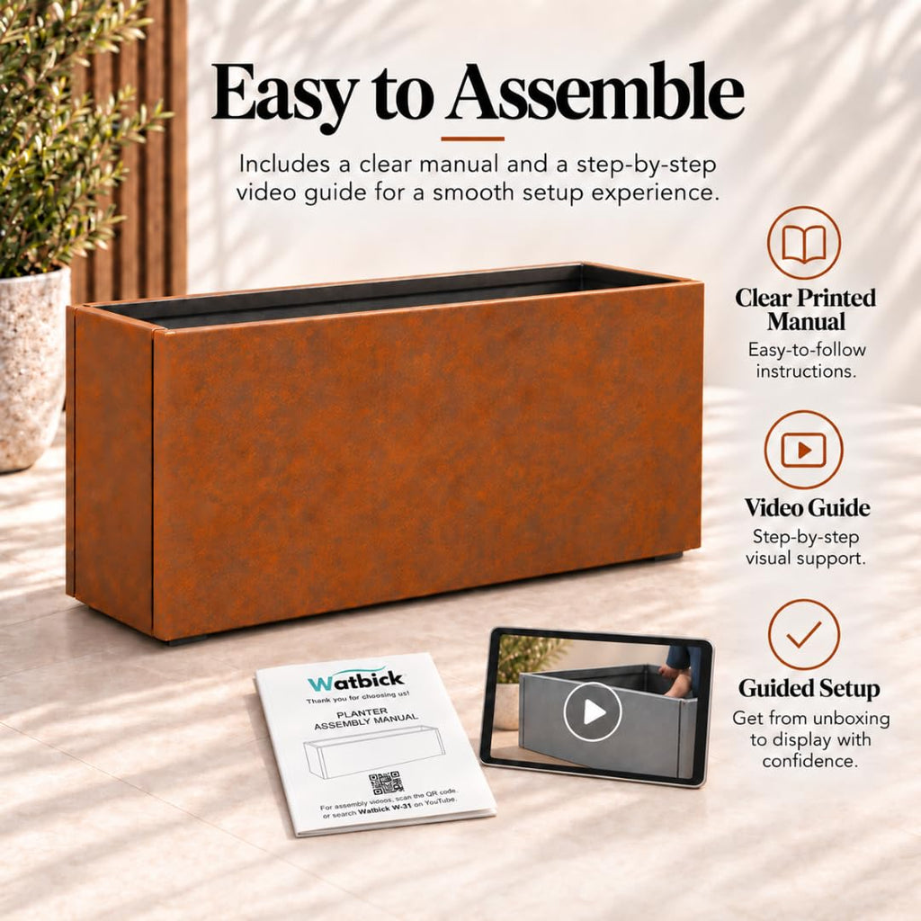 Corten Steel Planter Large Rectangle for Outdoor, Metal Planter Box -36"x12"x16.25"- Flower Pot for Garden, Patio
