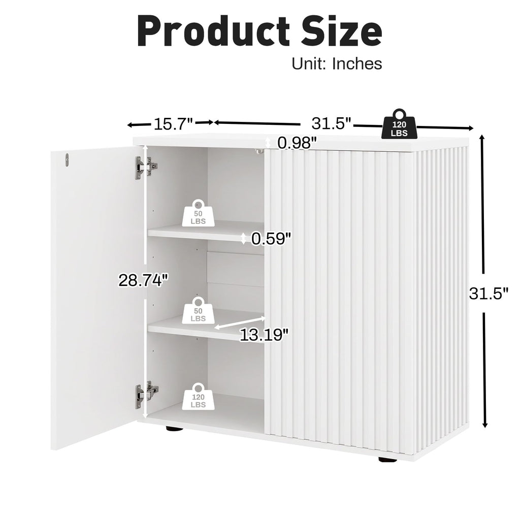 94.5" Fluted Sideboard Cabinet with Storage, Buffet Credenza, White