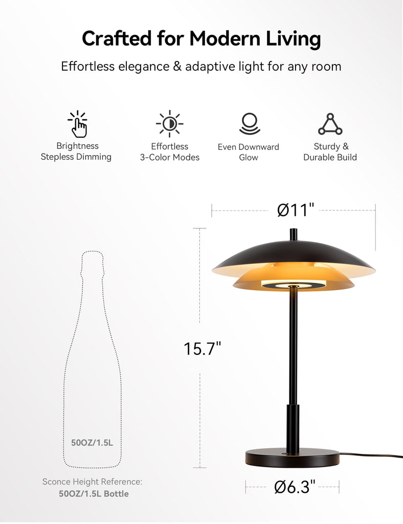 Bedside Table Lamp, Modern Mid Century Dimmable LED USB-C Desk Lamps