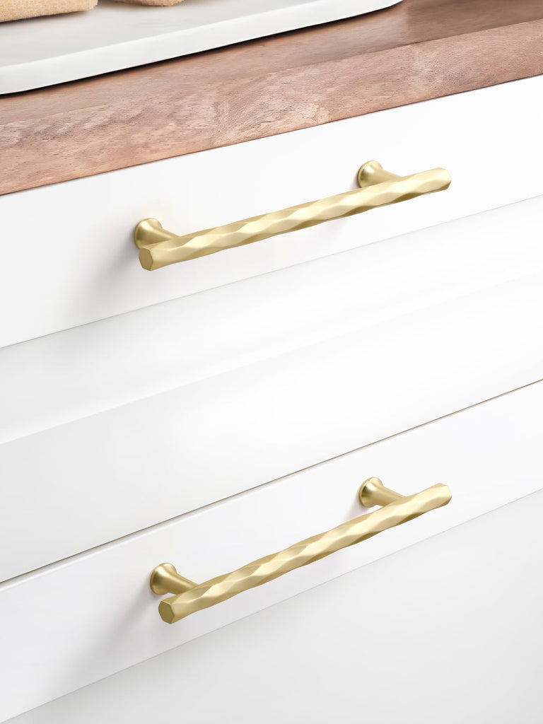 Cabinet Pulls Brushed Gold 7.56" Hole Center 10 Pack Hammered