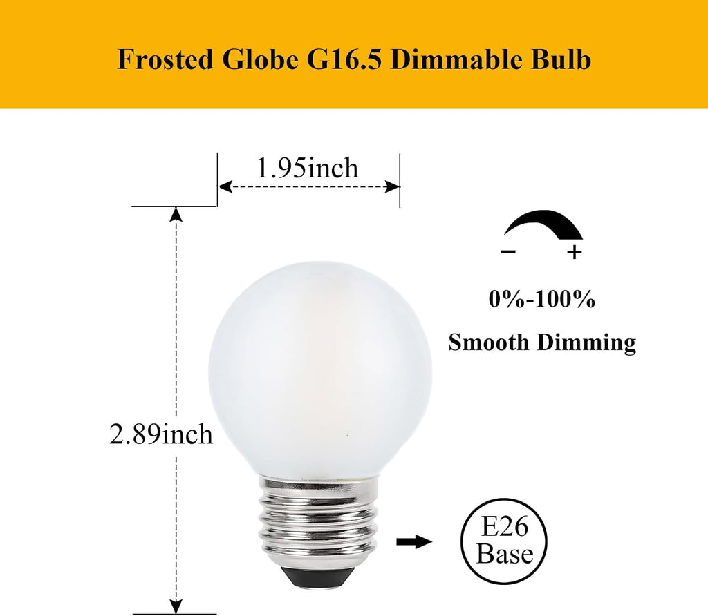 E26 LED Bulb 40 Watt Dimmable G16.5 Frosted Globe Light Bulbs
