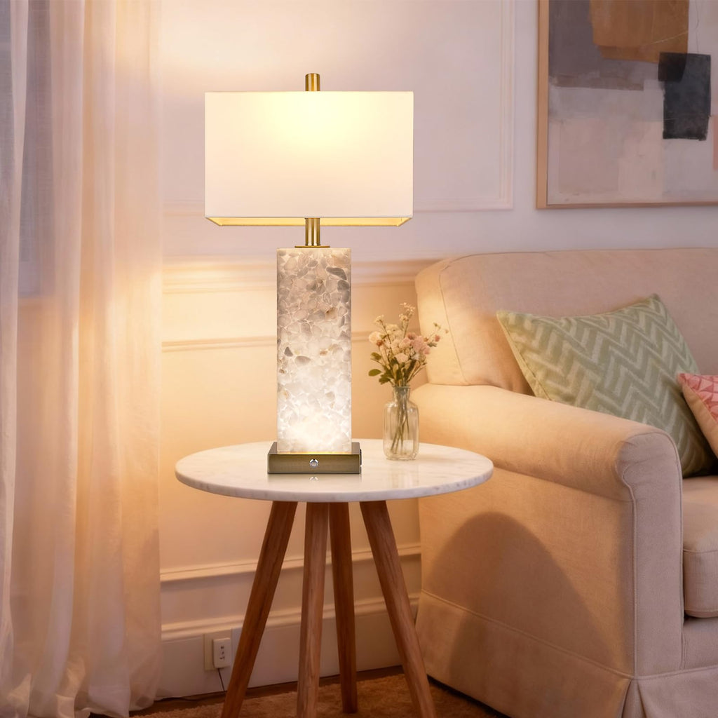 25.6" Alabaster Lamps, Marble Lamp Nightstand Lamps Set of 2