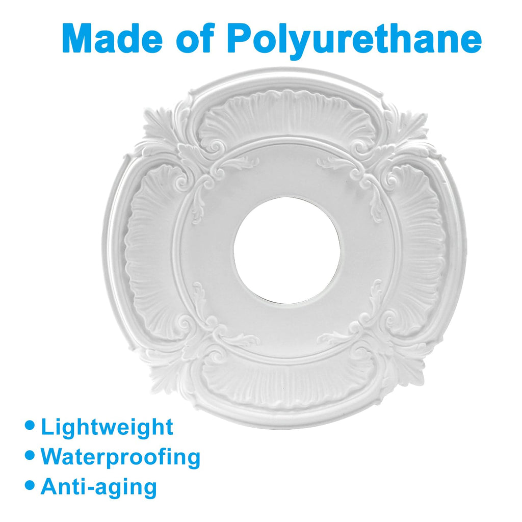 2 Pack 12 Inch PU Ceiling Medallion White Decorative Trim Ring