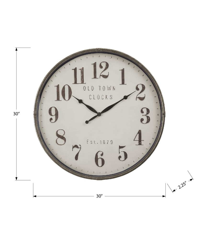 I 9024 Clocks, 30" Round, Large Oversized, Wall Clock, Brown, Transitional