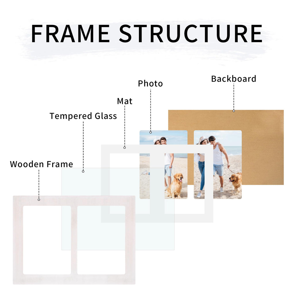 5x7 Collage Picture Frames, 5 x 7 Double Picture Frame Rustic White 2 Opening 5 by 7 Photo Frames with Tempered Glass