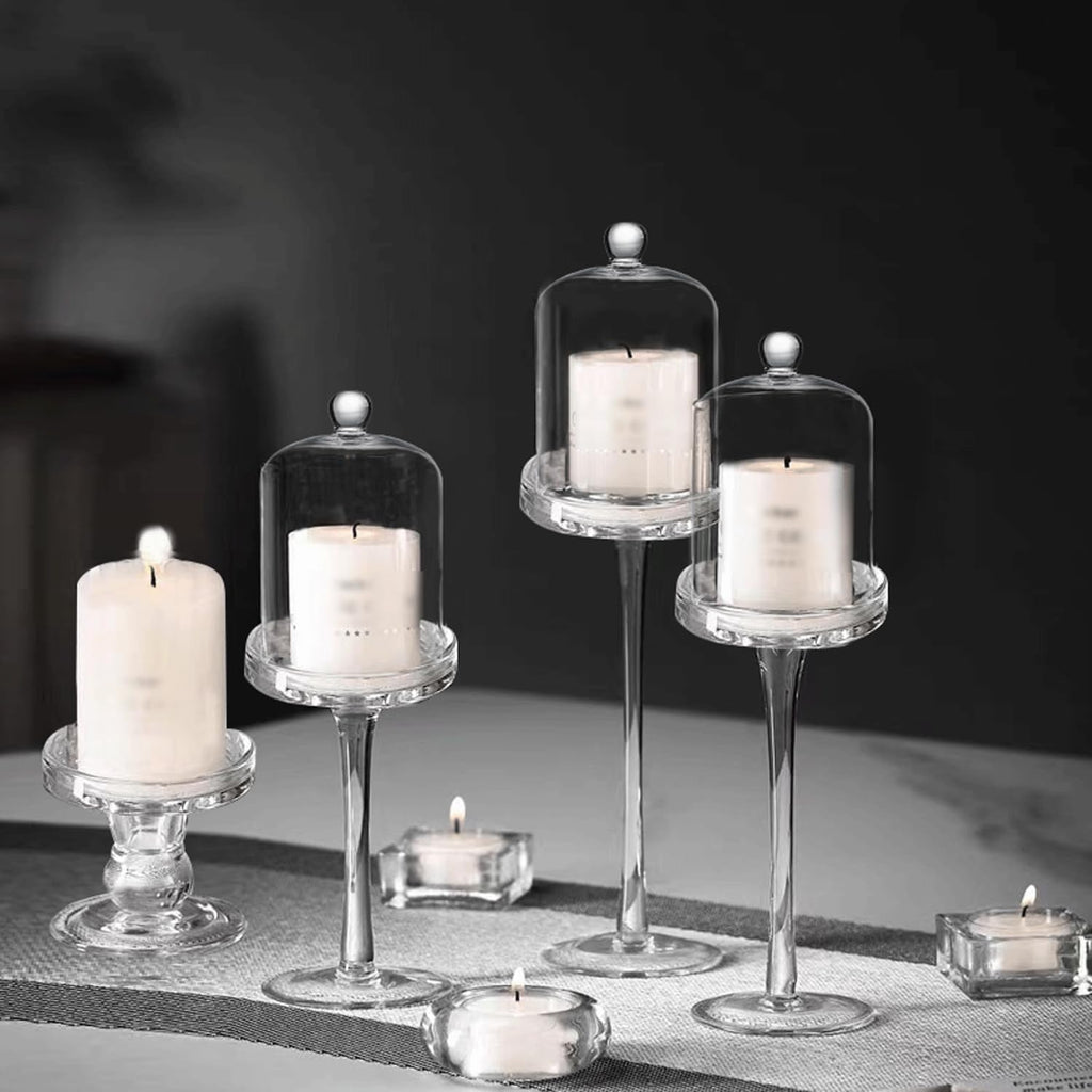 4.72"X8.46"H Inches Thickened Glass Display Dome Cloche for Candle Cover, Candle Dome with Top Handle, Clear Glass