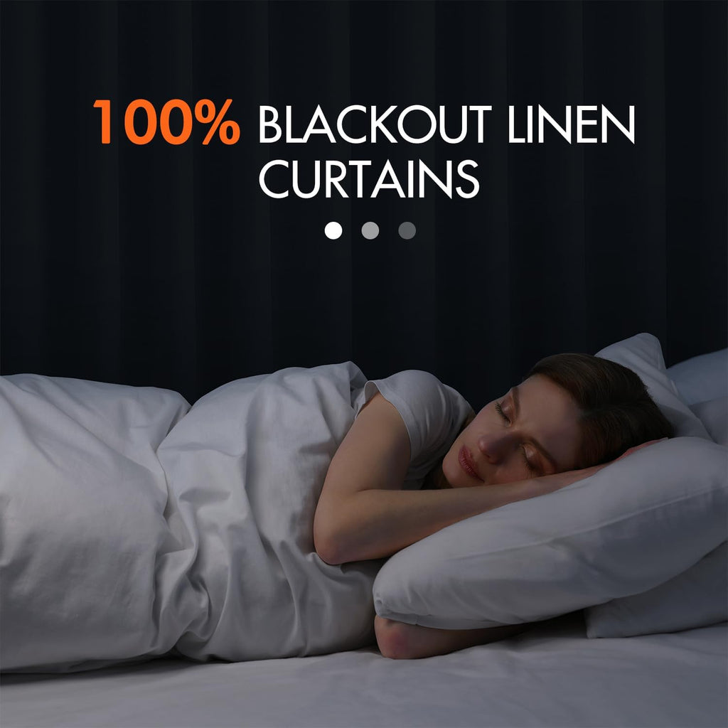 100% Blackout Curtains 84 Inch Long 2 Panels Set, Thick Faux Linen Black Out Curtain Room Darkening Back Tab Pleat