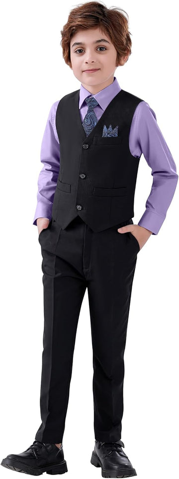 Boy's Piece Suit, Kids' Formal Suit Set with Vest Pants and Tie