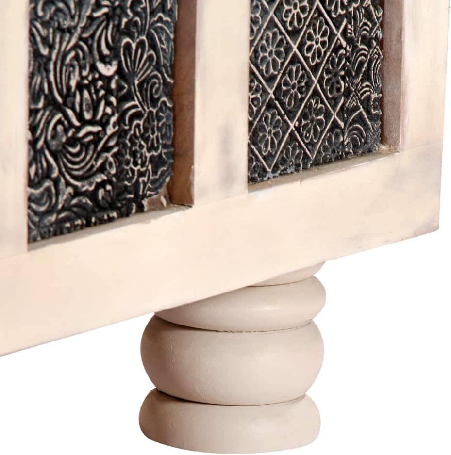 Wooden Storage Chest 43.3 inch, White Acacia Wood Trunk with Carved Panels, Large Decorative Blanket Storage Box