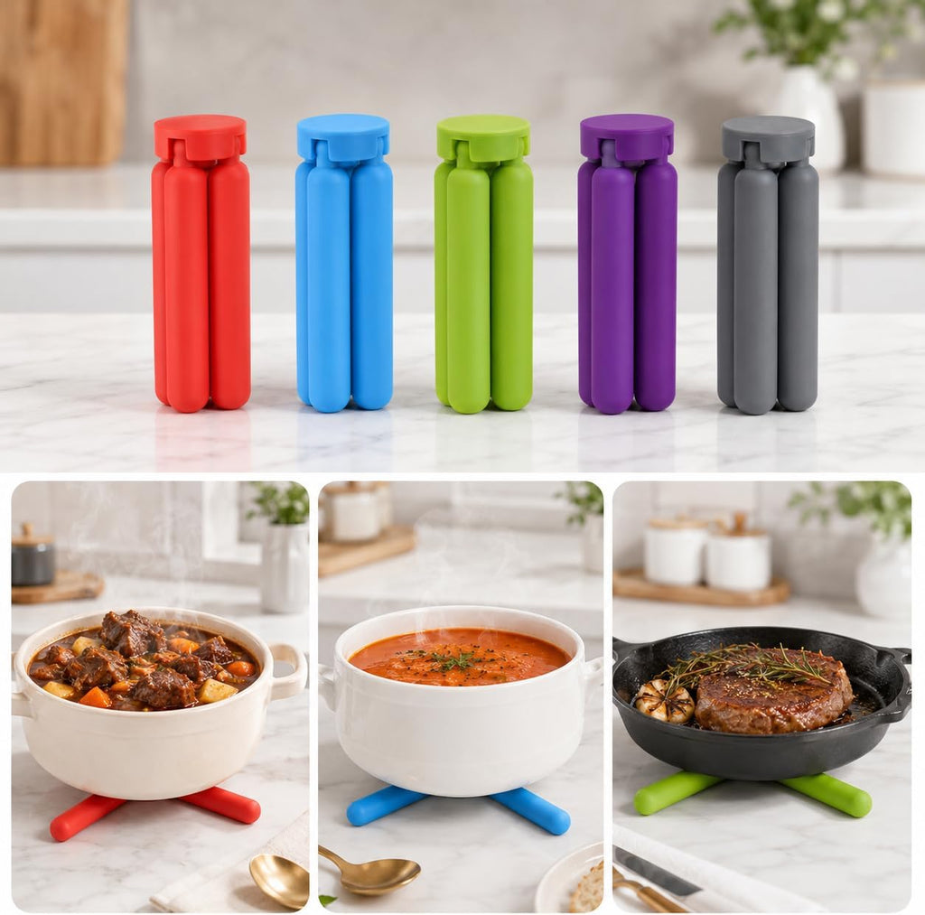 Thick Silicone Trivets for Hot Dishes Eco-Friendly Foldable Trivets for Hot Pots and Pans Folding Trivet Save - Set of 5