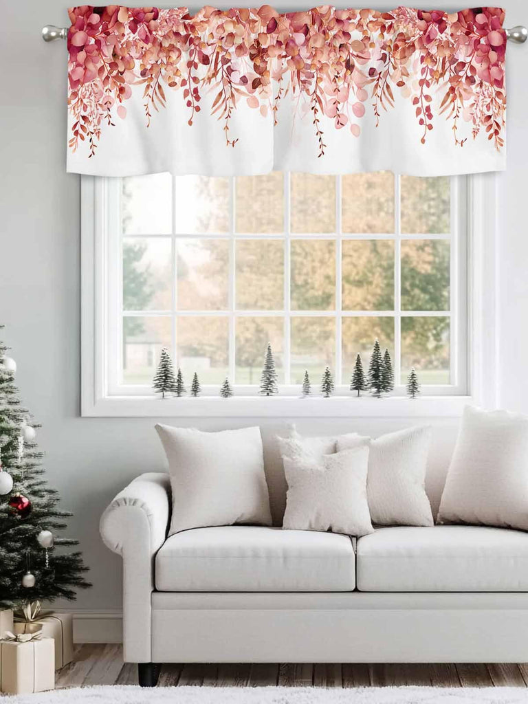 Curtain Valance for Windows Red Eucalyptus Rod Pocket Valance Window Treatments 1 Panel Watercolor Leaves Short