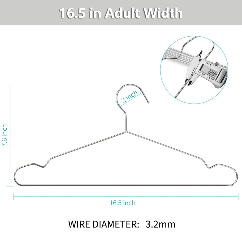 Stainless Steel Metal Hangers, 50 Pack, 16.5 Inch, 15 lb Capacity