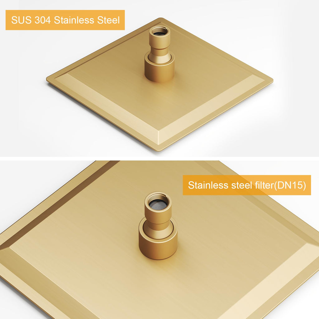 8 In Rain Shower Head High Pressure Rainfall Shower Head Brushed Gold