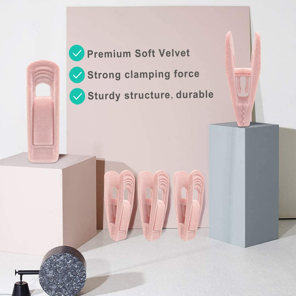 Light Pink Velvet Hangers Clips 40 PCS, Non-Slip Finger Clip for Pants Suit Skirt Velvet Hanger, Strong Flocking