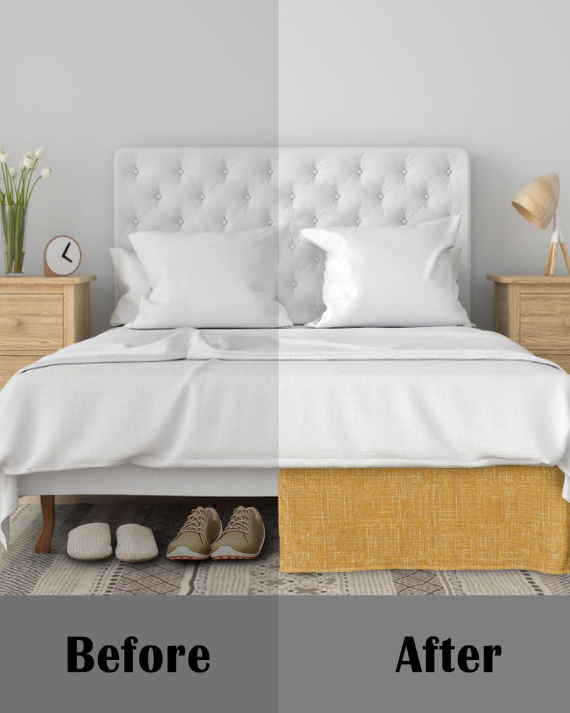 Bed Skirts 16 Inch Tailored Drop Gold Linen Fabric Wrap Around Bed Skirt with Split Corners