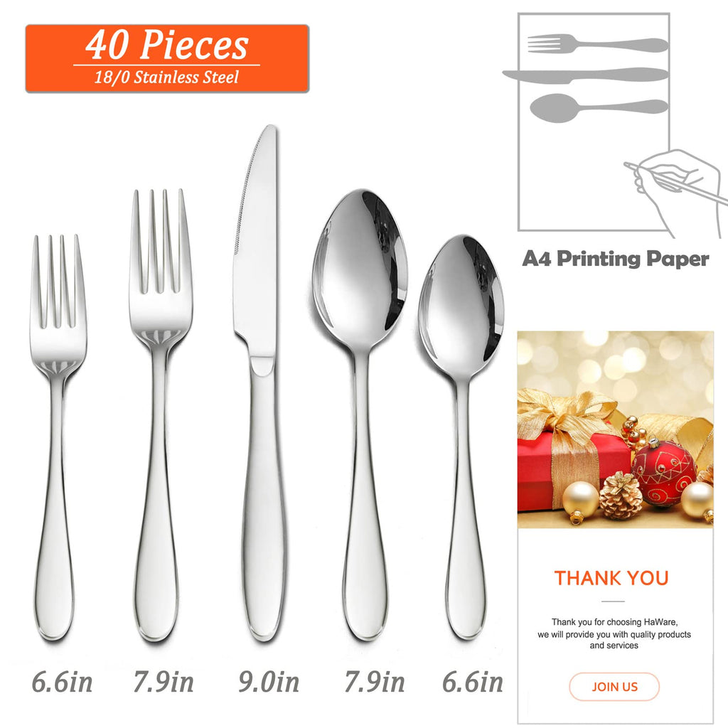 40-Piece Silverware Set, Stainless Steel Flatware Service for 8