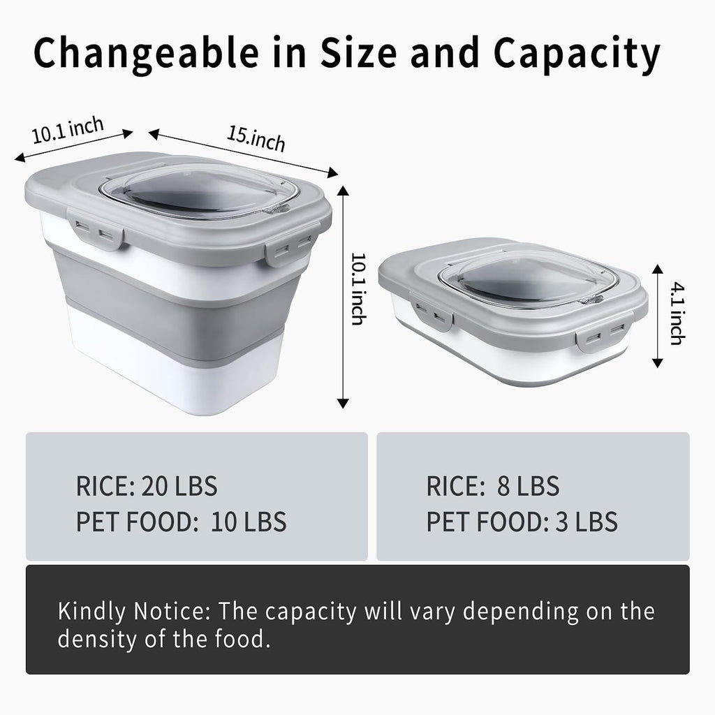Rice Storage Container, Collapsible Airtight Food Storage Containers 6-20 Lbs, Rice Dispenser with Measuring Cup