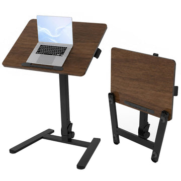 25" Mobile Folding Desk, Pneumatic No-Assembly Standing Desk, Walnut