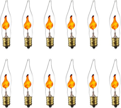 Petite Chandelier Flicker Flame Light Bulb Candelabra Base, Orange, for Holiday and Decorative Lighting, E12