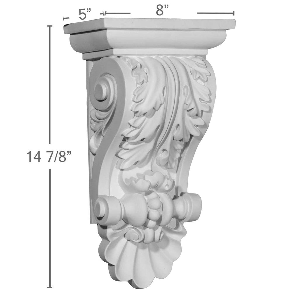 8-Inch W x 5-Inch D x 14 7/8-Inch H Acanthus Shell Corbel , White