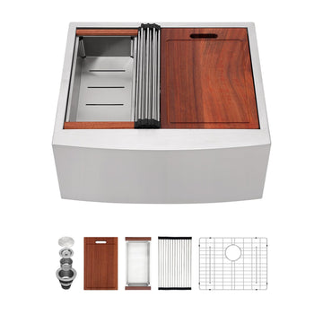 24 Inch Farmhouse Sink Workstation - 24x22 Inch Stainless Steel Apron Front Single Bowl Luxury Kitchen Farmer Sink